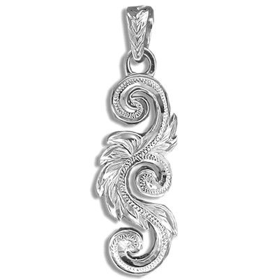 Fine Engraved Sterling Silver Men's Two Sided Hawaiian Scroll Pendant