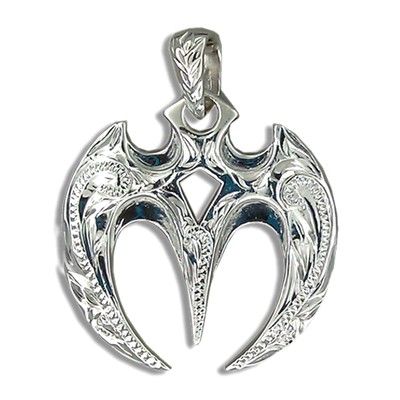 Fine Engraved Sterling Silver Men's Two Sided Hawaiian Batman Symbol Pendant