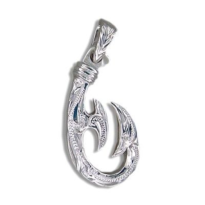 14k Gold Hawaiian Fish Hook Pendant with Diamond or Zirconia