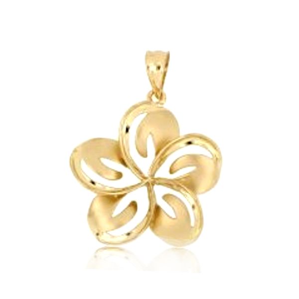 14KT Yellow Gold 30mm Cut in Plumeria Pendant (L)