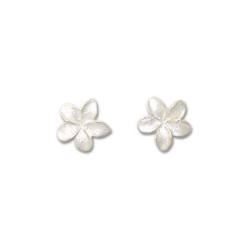 sterling Silver Light Weight White Sand 9mm Plumeria Stud Earrings