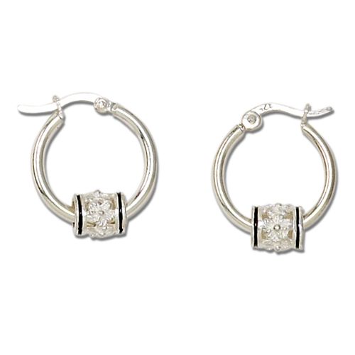Sterling Sliver Loop Earrings with Hibiscus Charm