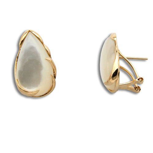 14KT Yellow Gold MOP (Mother of Pearl Shell) Tear Drop French Clip Earrings