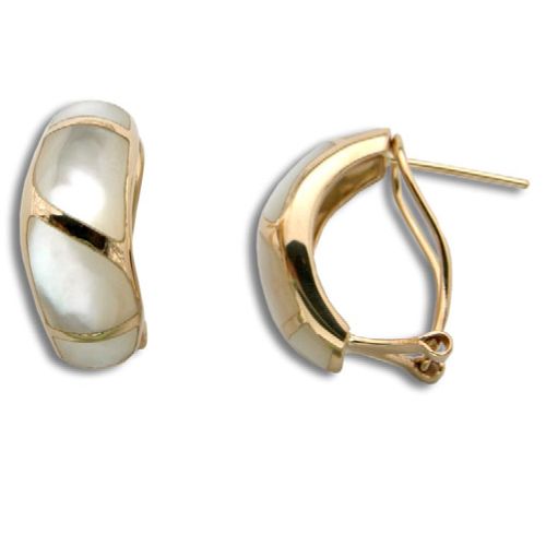 14KT Yellow Gold Half-Hoop MOP (Mother of Pearl Shell) French Clip Earrings