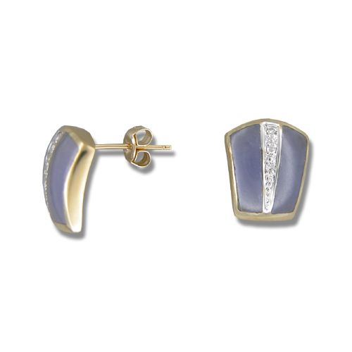 14KT Yellow Gold Bar with Diamond and Purple Jade Earrings