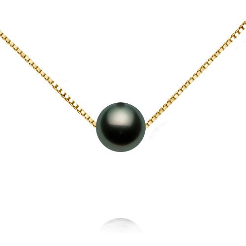 Floating Black Tahitian Pearl with 14KT Gold Box Chain