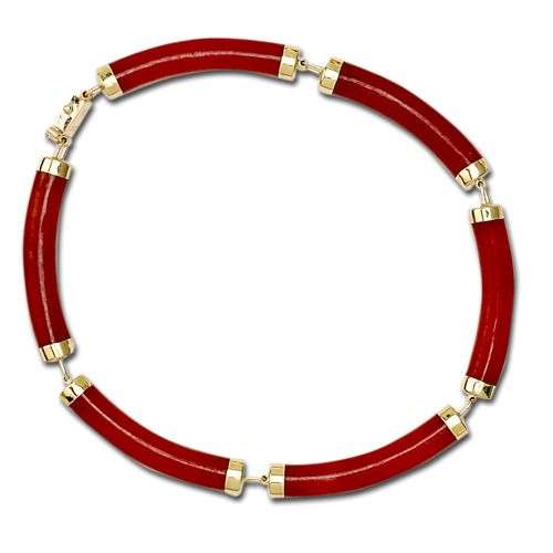 14KT Yellow Gold Longevity Red Jade Curve Bracelet