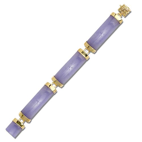 14KT Yellow Gold Good Fortune Purple Jade Bar Bracelet