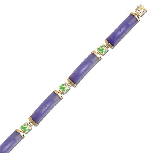 14KT Yellow Gold Dragon Filigree with Purple and Green Jade Bar Bracelet