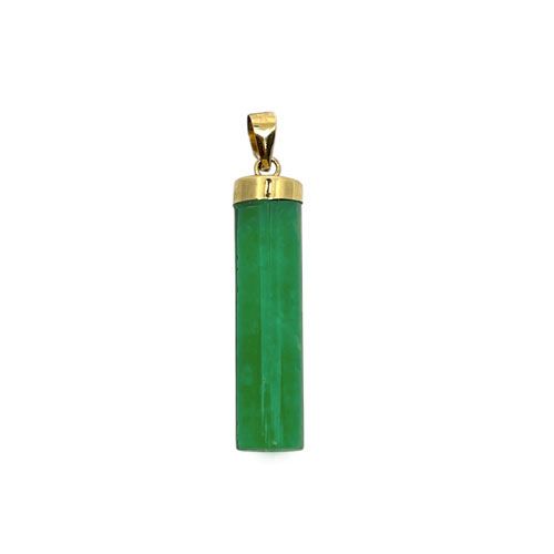 14K Yellow Gold Green  Jade Vertical Cylinder Pendant