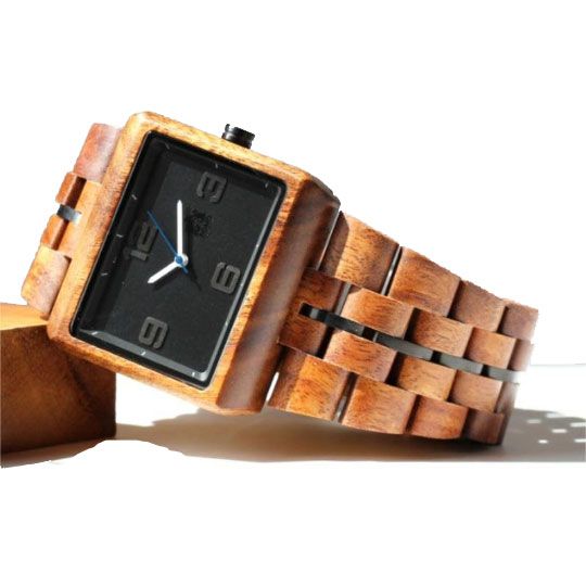 Solid Hawaiian Koa Wood Rectangle Men's Pono Watch 