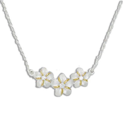 Sterling Silver 2 Toned Plumeria Necklace