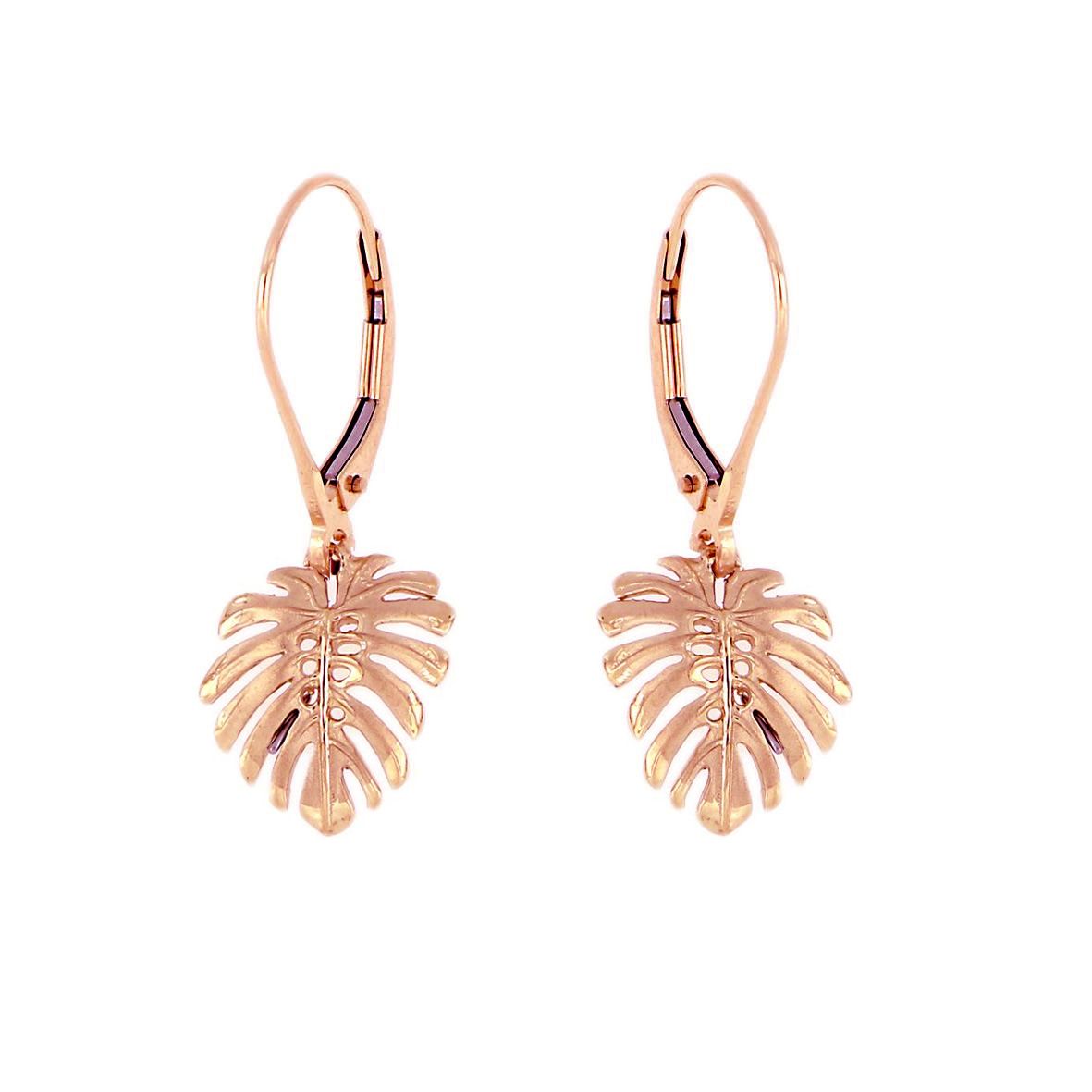 14KT Rose Gold Hawaiian Monstera Leaf Earrings with Lever Back (S)