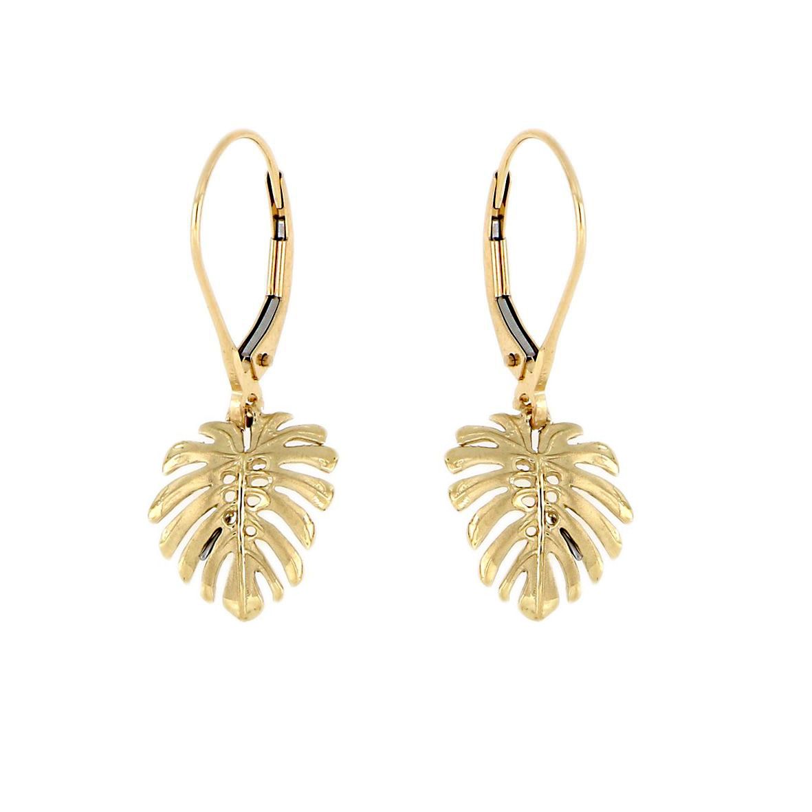 14KT Yellow Gold Hawaiian Monstera Leaf Earrings with Lever Back (S)