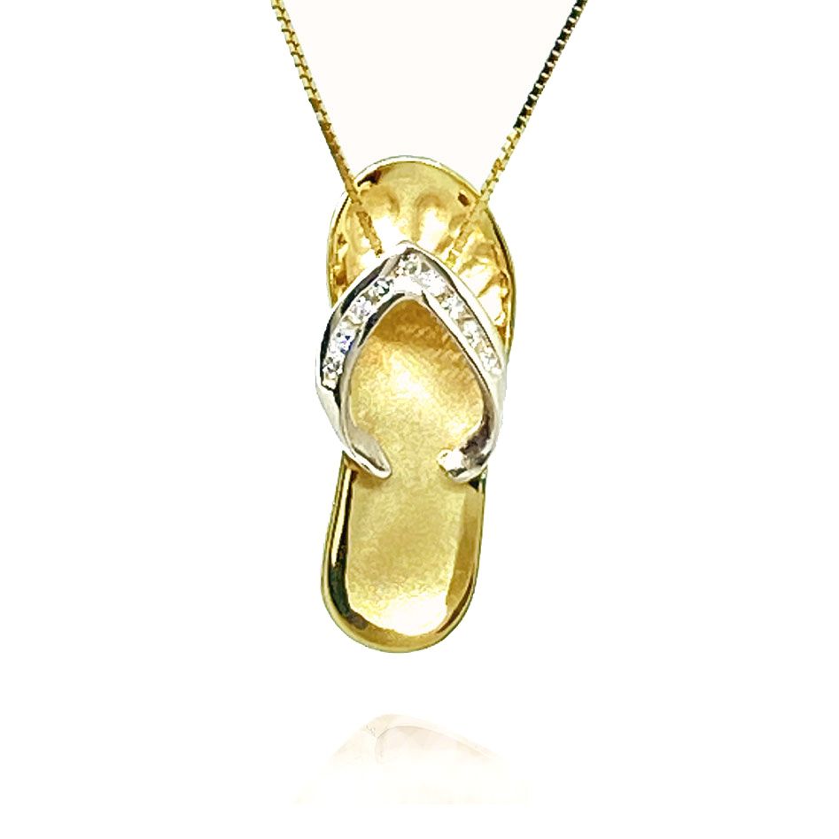14KT Gold Hawaiian Slipper Pendant with Diamond Straps