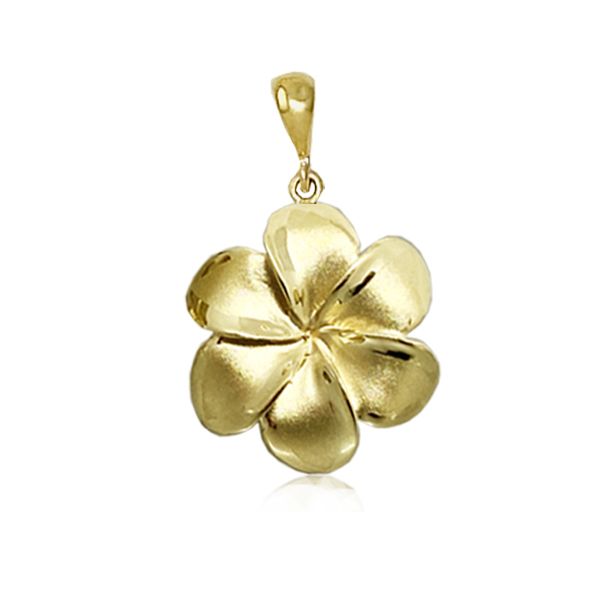 14KT Gold 24MM Lucky Hawaiian Six Petals Plumeria Pendant