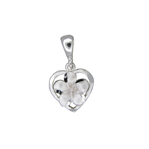 14kt White Gold Hawaiian 8mm Plumeria Heart Pendant