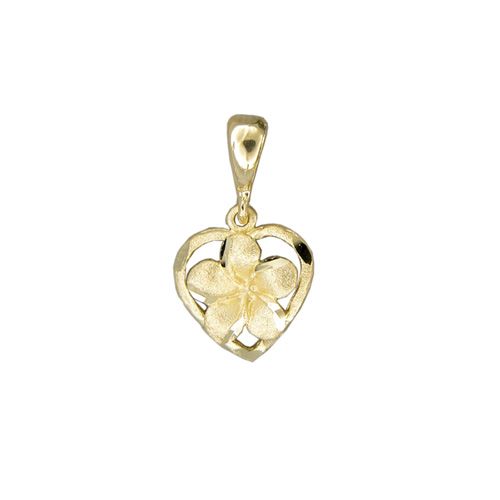 14Kt Gold Hawaiian 8mm Plumeria Heart Pendant