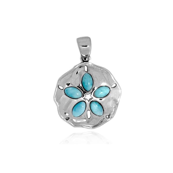 Sterling Silver Genuine Larimar Sand Dollar Pendant