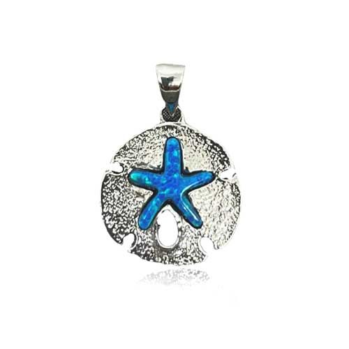 Sterling Silver Blue Opal Hawaiian Sand Dollar Pendant