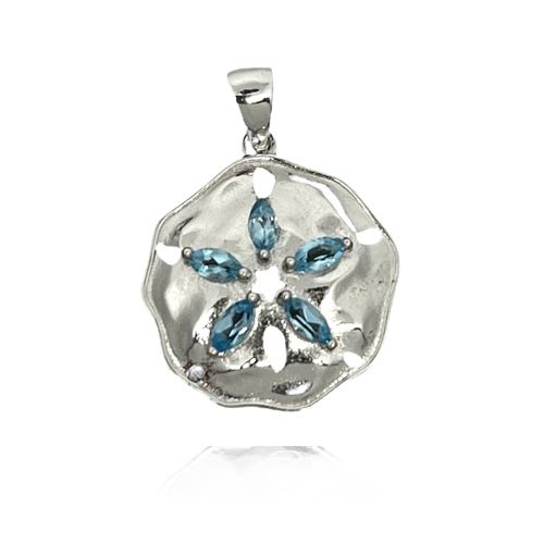 Sterling Silver Mixed Shades Blue Topaz Sand Dollar Pendant