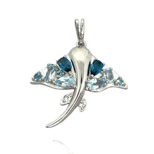Sterling Silver Mixed Shades Blue Topaz Stingray Pendant