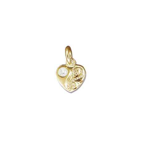 14kt Yellow Gold CZ Hand Carved Heart Pendant