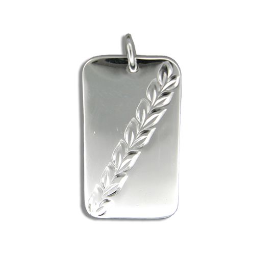 Sterling Silver Hawaiian Dog Tag Pendant with Maile Leaf Designs