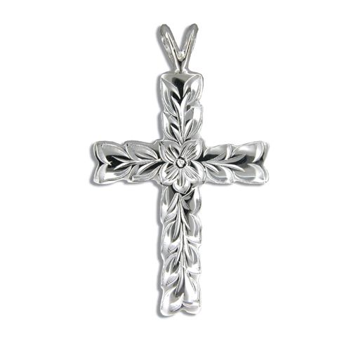 Sterling Silver Hawaiian Maile Cut-out Cross Pendant