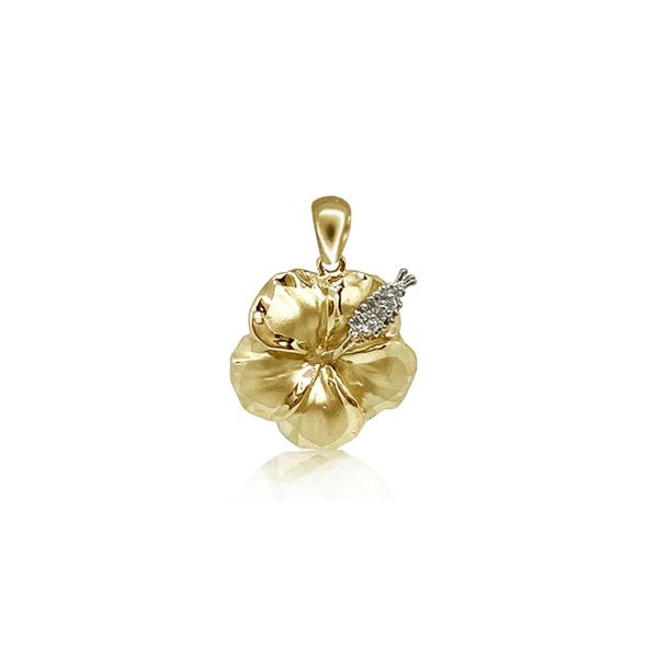 14KT Yellow Gold 12MM Hibiscus Pendant with Diamond Stamens