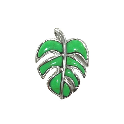 Sterling Silver Hawaiian Green Turquoise Monstera Leaf Pendant