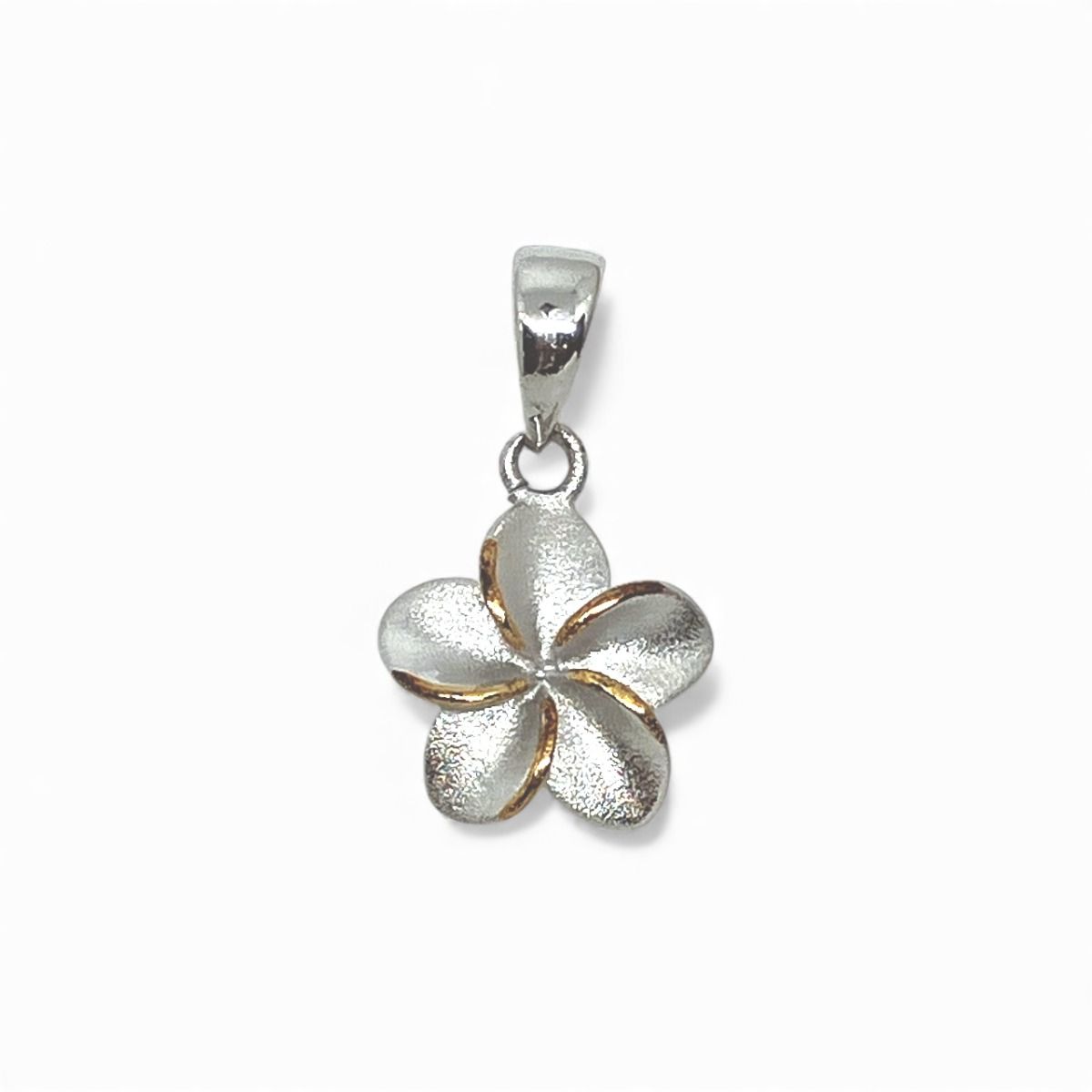 Sterling Silver 12mm Plumeria Pendant with 14K Yellow Gold Accents