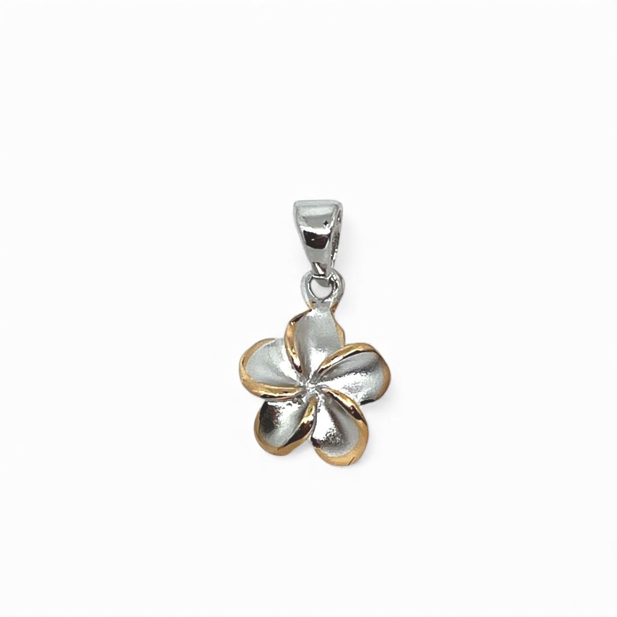 Sterling Silver 10mm Plumeria Pendant with 14K Yellow Gold Accents