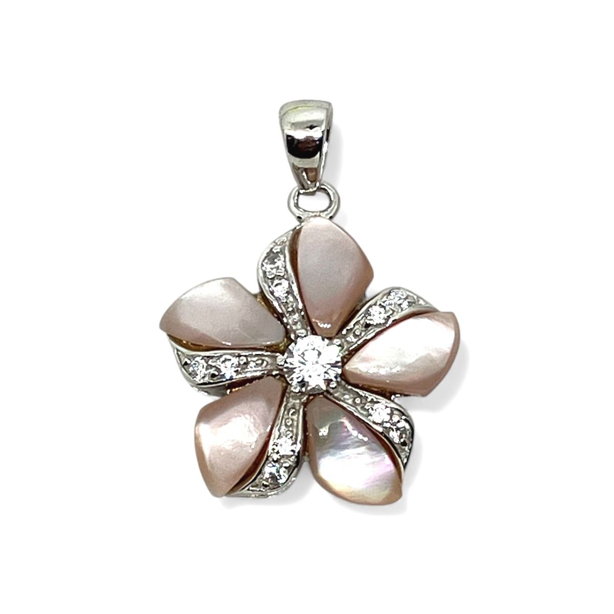 Sterling Silver Plumeria Pendant with Pink Mother of Pearl Shell Inlay