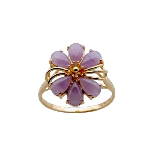 14KT Yellow Gold Fancy Six-Petal Plumeria with Purple Jade Ring