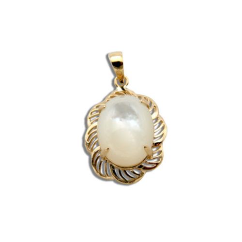 14KT Yellow Gold Cut-Out Flower Design with Oval Shaped MOP (Mother of Pearl Shell) Pendant