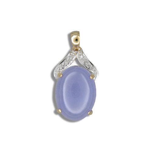 14KT Yellow Gold Oval Shaped Purple Jade with Diamond Pendant