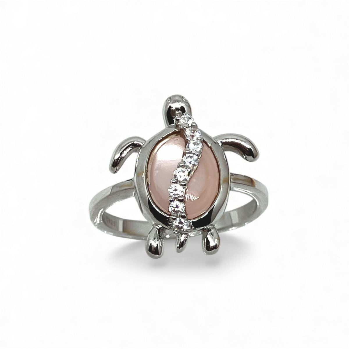 Sterling Silver  Honu Ring with Inlay Pink Mother of Pearl shell