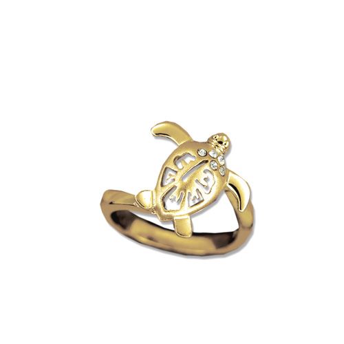 14kt Yellow Gold Hawaiian Hibiscus Honu Ring