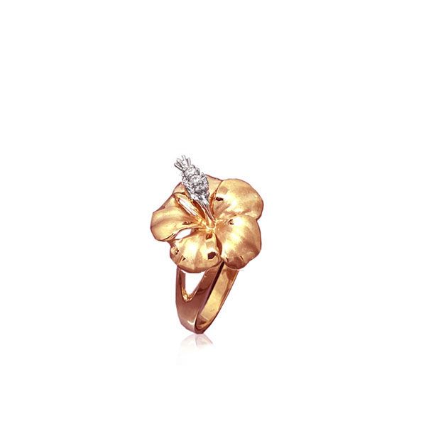 14KT Rose  Gold 12MM Hibiscus Ring with Diamond Stamens