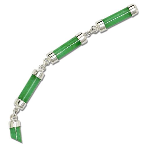 Sterling Silver Green Jade Tube Necklace