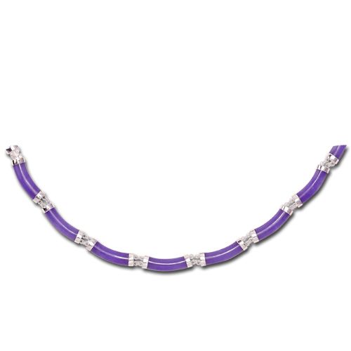 Sterling Silver Longevity Purple Jade Curve Necklace 