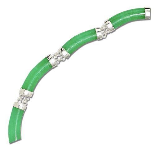 Sterling Silver Longevity Green Jade Curve Necklace