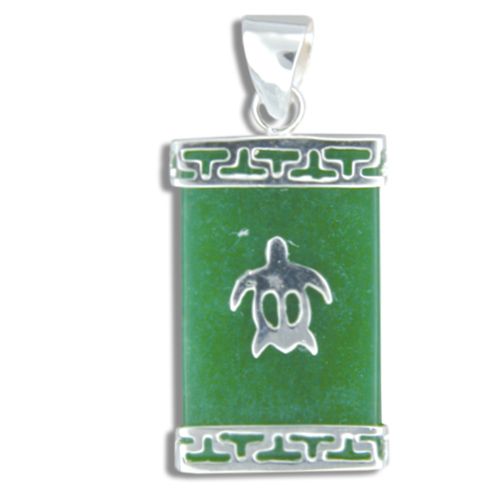 Sterling Silver Hawaiian Honu on Rectangle Green Jade Pendant
