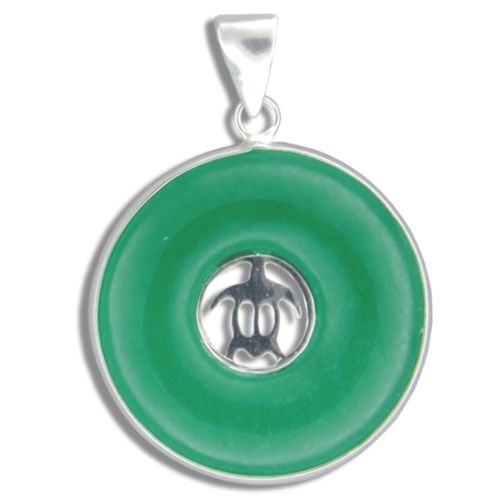 Sterling Silver Hawaiian Honu with Round Shaped Green Jade Pendant