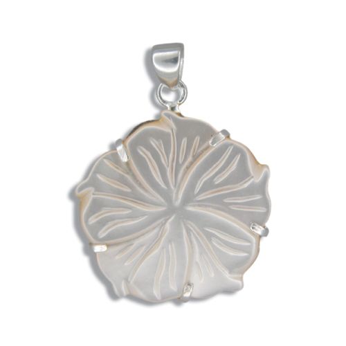 Sterling Silver Hawaiian Plumeria 25mm MOP (Mother of Pearl Shell) Pendant 