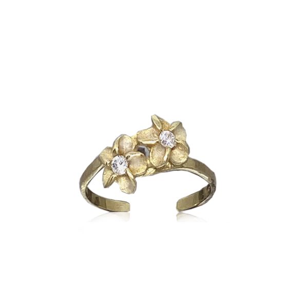 14kt Yellow Gold Double Hawaiian Plumeria Flower Toe Ring 