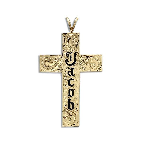 14KT Yellow Gold Custom Hawaiian Cross Pendant with Name