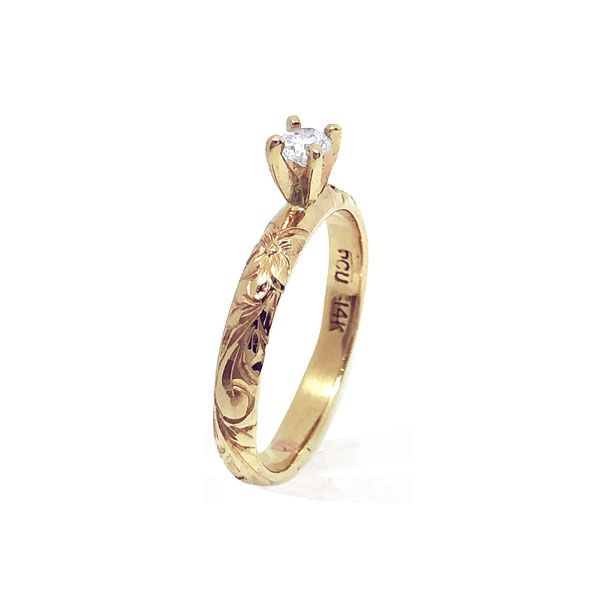 14KT Yellow Gold Diamond Hawaiian Engagement Ring 