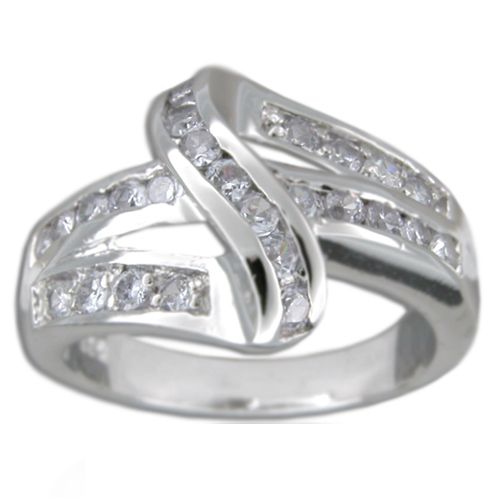 Sterling Silver Channel Set Clear CZ Twist Ring 